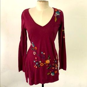Johnny Was Long Sleeve Embroidered Tunic Top